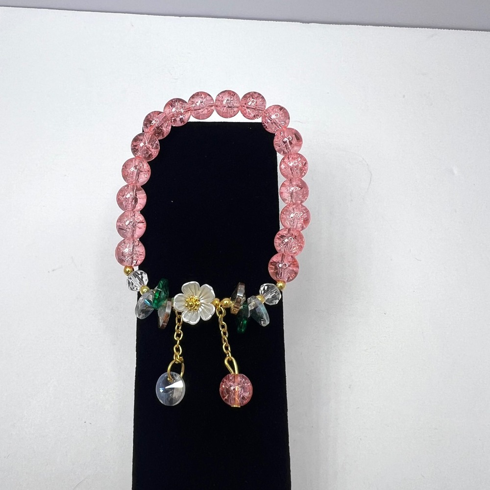 Pink Beaded Bracelet Fairy Lily of the Valley Charm Floral Coquette Whimsygoth